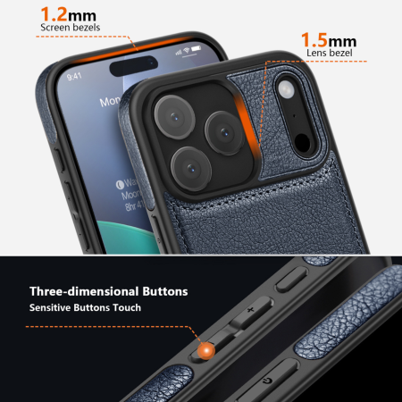 Husă iPhone 17 Pro Max, Premium Leather Business, Protecție Șocuri - Aderență și Anti-Amprente, Blue [4]