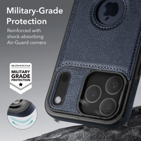 Husă iPhone 17 Pro, Premium Leather Business, Protecție Șocuri - Aderență și Anti-Amprente, Blue [2]