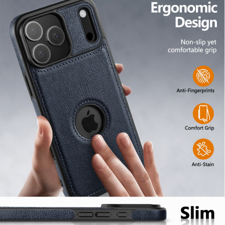 Husă iPhone 17 Pro, Premium Leather Business, Protecție Șocuri - Aderență și Anti-Amprente, Blue [3]