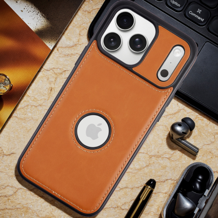 Husa iPhone 17 Pro, Premium Leather Business, Protecție Șocuri - Aderență și Anti-Amprente, Orange - Brown [2]