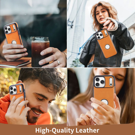 Husa iPhone 17 Pro, Premium Leather Business, Protecție Șocuri - Aderență și Anti-Amprente, Orange - Brown [4]