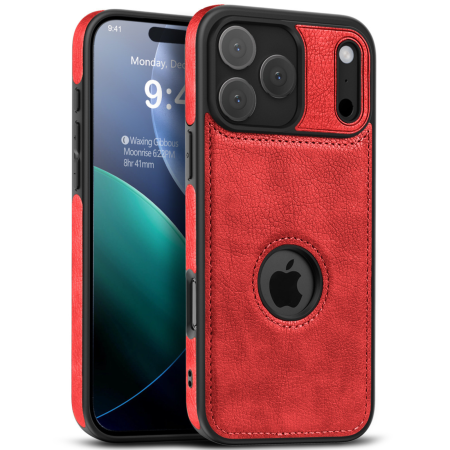 Husă iPhone 17 Pro, Premium Leather Business, Protecție Șocuri - Aderență și Anti-Amprente, Red [0]