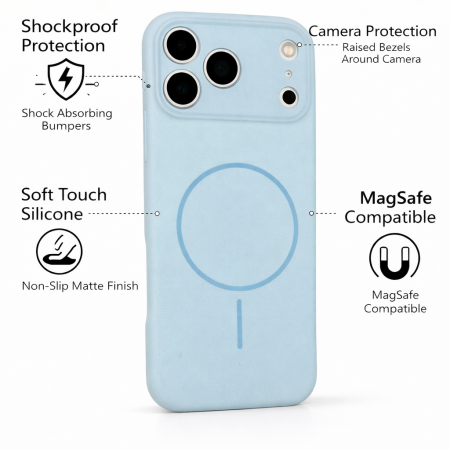 Husa iPhone 17 Pro, Silicon cu Protectie Camera, Microfibra la Interior si MagSafe, Baby Blue [4]
