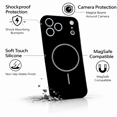 Husa iPhone 17 Pro, Silicon cu Protectie Camera, Microfibra la Interior si MagSafe, Black [5]