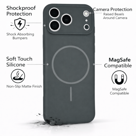 Husa iPhone 17 Pro, Silicon cu Protectie Camera, Microfibra la Interior si MagSafe, Gri Antracit [4]