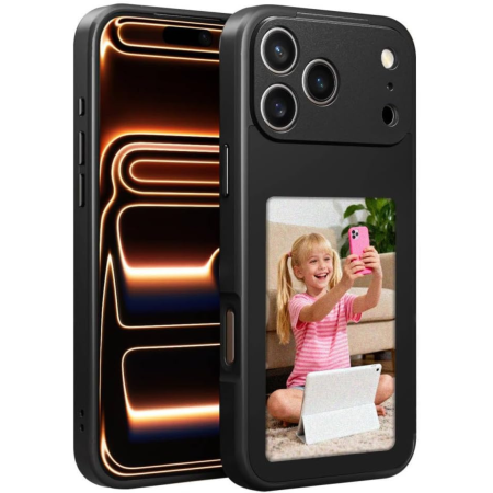 IPHONE 17 PRO - Husa iPhone 17 Pro, SmartScreen NFC, cu Protectie Piele Interioara, Black