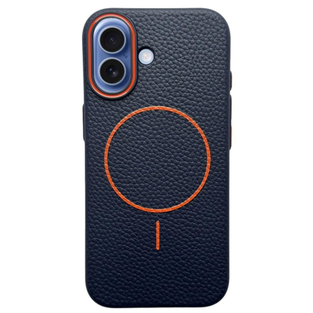 IPHONE 17 - Husa iPhone 17, Silicon Texturat cu Protectie Interioara din Piele si MagSafe, Albastra