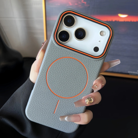 Husa iPhone 17, Silicon Texturat cu Protectie Interioara din Piele si MagSafe, Grey [1]