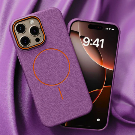 Husa iPhone 17 Pro, Silicon Texturat cu Protectie Interioara din Piele si MagSafe, Purple [2]