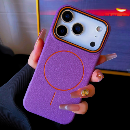 Husa iPhone 17, Silicon Texturat cu Protectie Interioara din Piele si MagSafe, Purple [1]