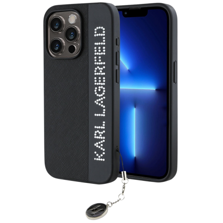 IPHONE 15 PRO MAX - Husa Karl Lagerfeld PU Saffiano Rhinestone Charm pentru iPhone 15 Pro Max, Black