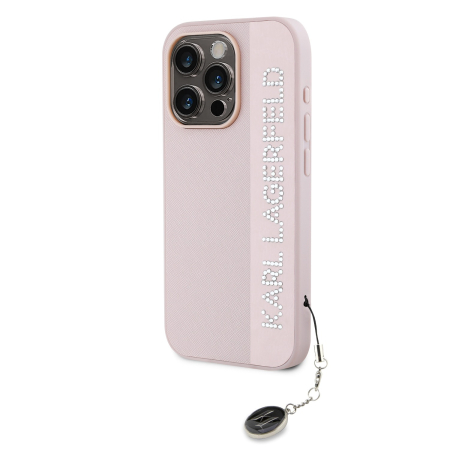 Husa Karl Lagerfeld PU Saffiano Rhinestone Charm pentru iPhone 15 Pro Max, Pink [2]
