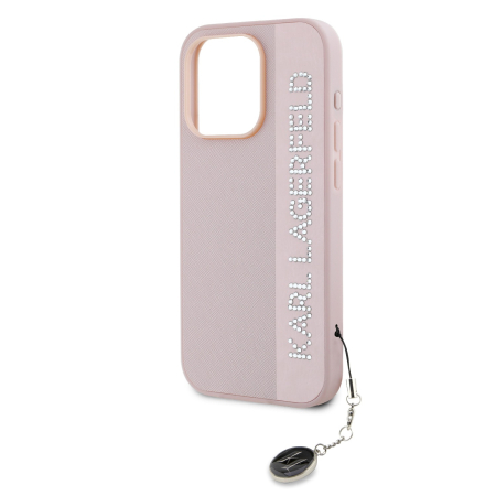 Husa Karl Lagerfeld PU Saffiano Rhinestone Charm pentru iPhone 15 Pro Max, Pink [3]