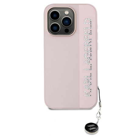 Husa Karl Lagerfeld PU Saffiano Rhinestone Charm pentru iPhone 15 Pro Max, Pink [1]