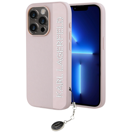 IPHONE 15 PRO MAX - Husa Karl Lagerfeld PU Saffiano Rhinestone Charm pentru iPhone 15 Pro Max, Pink