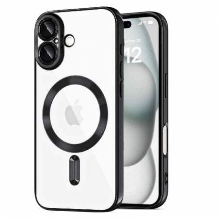 IPHONE 16 - Husa Luxury MagSafe cu Protectie Lentile Camera si Anti-Shock pentru iPhone 16, Black