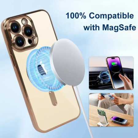 Husa Luxury MagSafe cu Protectie Lentile Camera si Anti-Shock pentru iPhone 12, Gold [9]