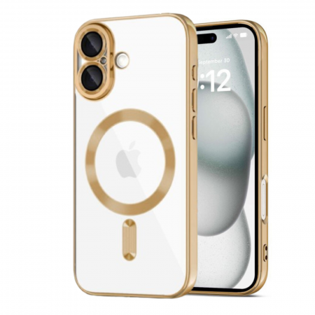 IPHONE 16 - Husa Luxury MagSafe cu Protectie Lentile Camera si Anti-Shock pentru iPhone 16, Gold