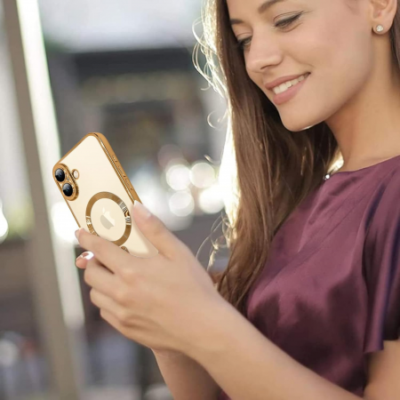 Husa Luxury MagSafe cu Protectie Lentile Camera si Anti-Shock pentru iPhone 16, Gold [3]