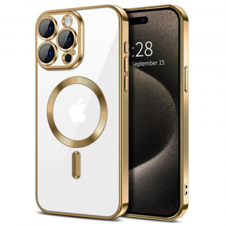 IPHONE 13 PRO MAX - Husa Luxury MagSafe cu Protectie Lentile Camera si Anti-Shock pentru iPhone 13 Pro Max, Gold