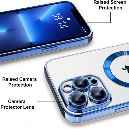 Husa pentru iPhone 14 Pro, Luxury MagSafe Anti-Shock cu Protectie Lentile Camera, Blue [5]
