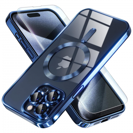 Husa pentru iPhone 15 Pro, Luxury MagSafe Anti-Shock cu Protectie Lentile Camera, Blue [1]