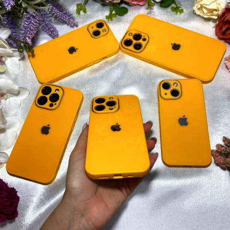 Husa Pentru iPhone 14 Plus Sticla si Silicon, Orange-Lemon [2]
