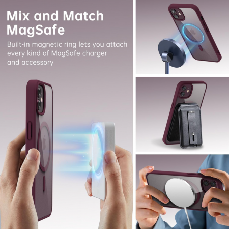 Husa pentru iPhone 12/ 12 Pro, Crystal Clear MagSafe, Wine Red [4]