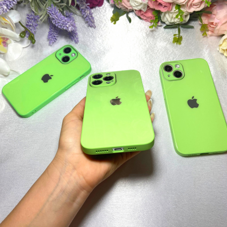 Husa Pentru Iphone 14 Pro Max Sticla si Silicon, Green-Lite [2]