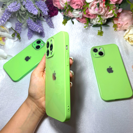 Husa Pentru Iphone 13 Mini Sticla si Silicon, Green-Lite [1]