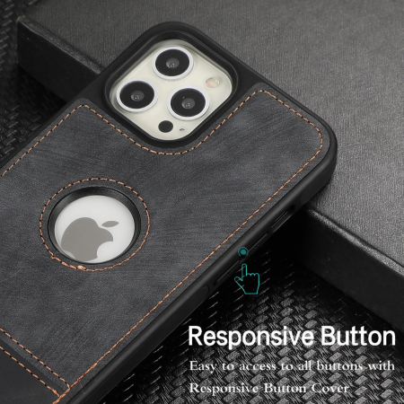 Husa pentru iPhone 15 Pro din Piele, New Business, Graphite Black Mat [4]