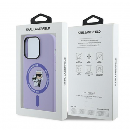 Husa pentru iPhone 14 Pro Karl Lagerfeld Silicone Ring MagSafe (KLHMP14LSCMKCRHU) Karl&Choupette, Purple [6]