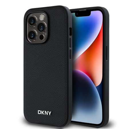 IPHONE 14 PRO MAX - Husa pentru iPhone 14 Pro Max, DKNY PU Leather Silver Metal Logo Magsafe, Black