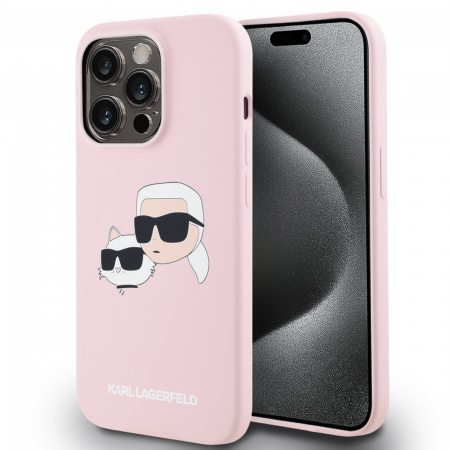 Husa pentru iPhone 14 Pro Max, Karl Lagerfeld Liquid Silicone Double Heads MagSafe, Pink, KLHMP14XSKCHPPLP [1]