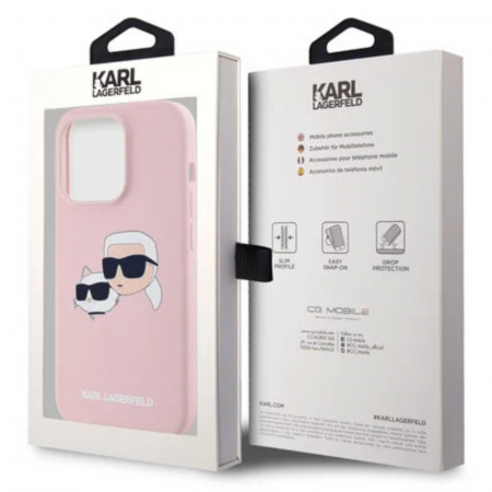 Husa pentru iPhone 14 Pro Max, Karl Lagerfeld Liquid Silicone Double Heads MagSafe, Pink, KLHMP14XSKCHPPLP [4]