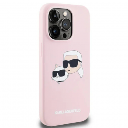 Husa pentru iPhone 14 Pro Max, Karl Lagerfeld Liquid Silicone Double Heads MagSafe, Pink, KLHMP14XSKCHPPLP [2]