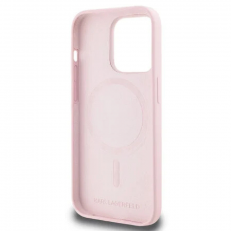 Husa pentru iPhone 14 Pro Max, Karl Lagerfeld Liquid Silicone Double Heads MagSafe, Pink, KLHMP14XSKCHPPLP [3]