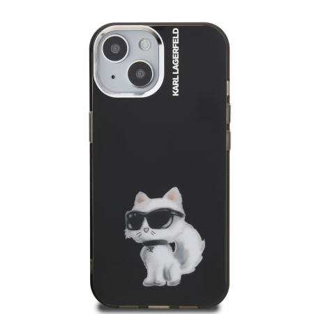 Husa pentru iPhone 15, Karl Lagerfeld IML Aquarelle Choupette, Black [2]