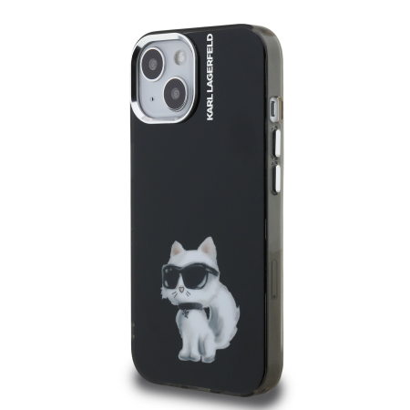 Husa pentru iPhone 15, Karl Lagerfeld IML Aquarelle Choupette, Black [1]