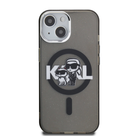 Husa pentru iPhone 15, Karl Lagerfeld IML Glitter Karl and Choupette Sketch MagSafe, Black [1]