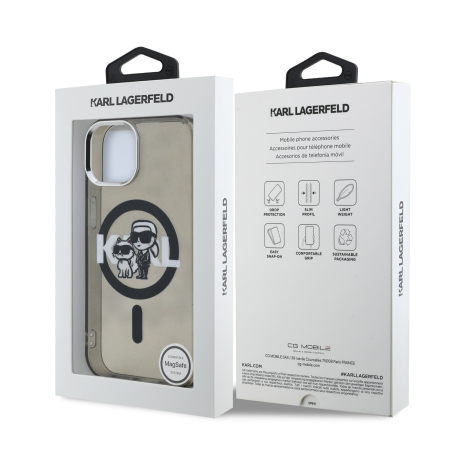Husa pentru iPhone 15, Karl Lagerfeld IML Glitter Karl and Choupette Sketch MagSafe, Black [2]