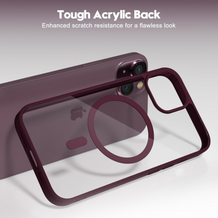 Husa pentru iPhone 15, Crystal Clear MagSafe, Wine Red [1]
