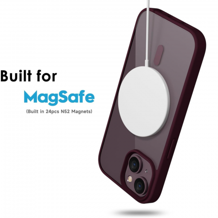 Husa pentru iPhone 15, Crystal Clear MagSafe, Wine Red [3]