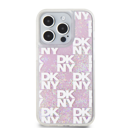 Husa pentru iPhone 15 Pro, DKNY Liquid Glitter Checkered Pattern, Pink [1]