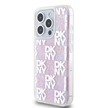 Husa pentru iPhone 15 Pro, DKNY Liquid Glitter Checkered Pattern, Pink [2]
