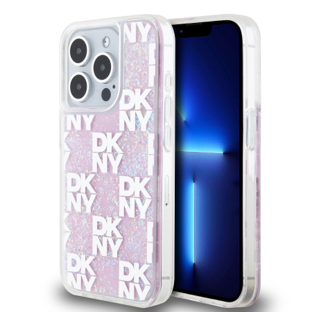 IPHONE 15 PRO - Husa pentru iPhone 15 Pro, DKNY Liquid Glitter Checkered Pattern, Pink