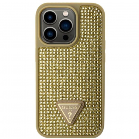 IPHONE 15 PRO - Husa pentru iPhone 15 Pro, Guess Rhinestones Triangle Metal Logo, Gold, GUHCP15LHDGTPD