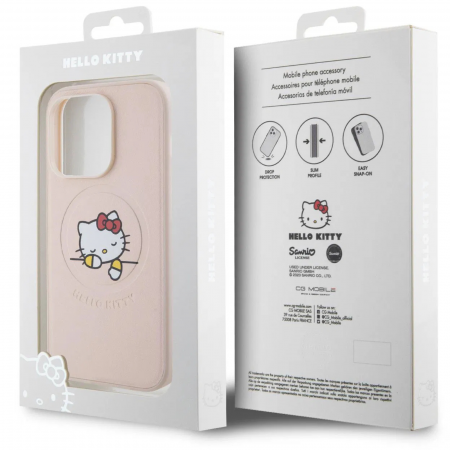 Husa pentru iPhone 15 Pro Hello Kitty PU Kitty Asleep Logo MagSafe, Pink [4]