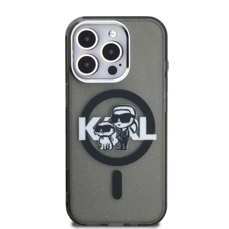 Husa pentru iPhone 15 Pro, Karl Lagerfeld IML Glitter Karl and Choupette Sketch MagSafe, Black [2]