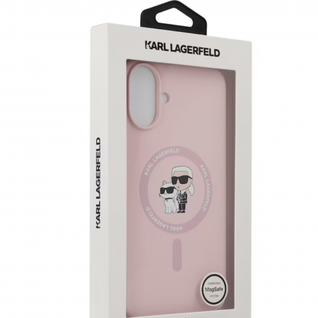 Husa pentru iPhone 16 Karl Lagerfeld Silicone Ring MagSafe (KLHMP16SSCMKCRHP) Karl&Choupette, Pink [4]